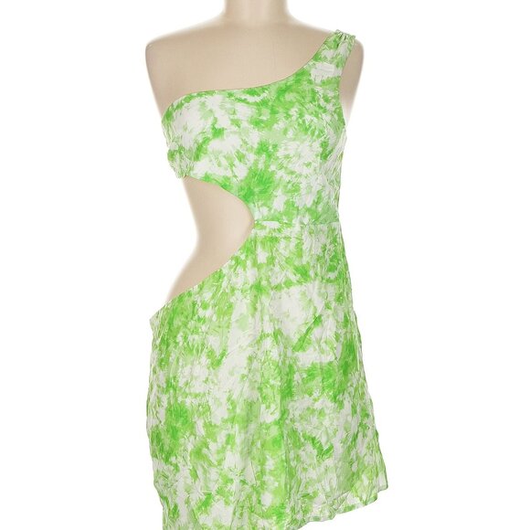 🔆 nwt For Love And Lemons Green Tie-Dye One-Shoulder Devon Mini Dress size M - Picture 2 of 14